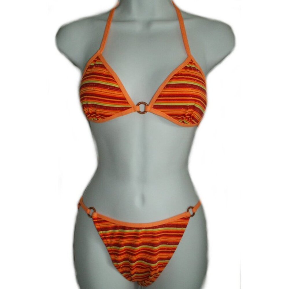 HOBIE Orange Striped Metallic Bikini - Sz Med - NEW